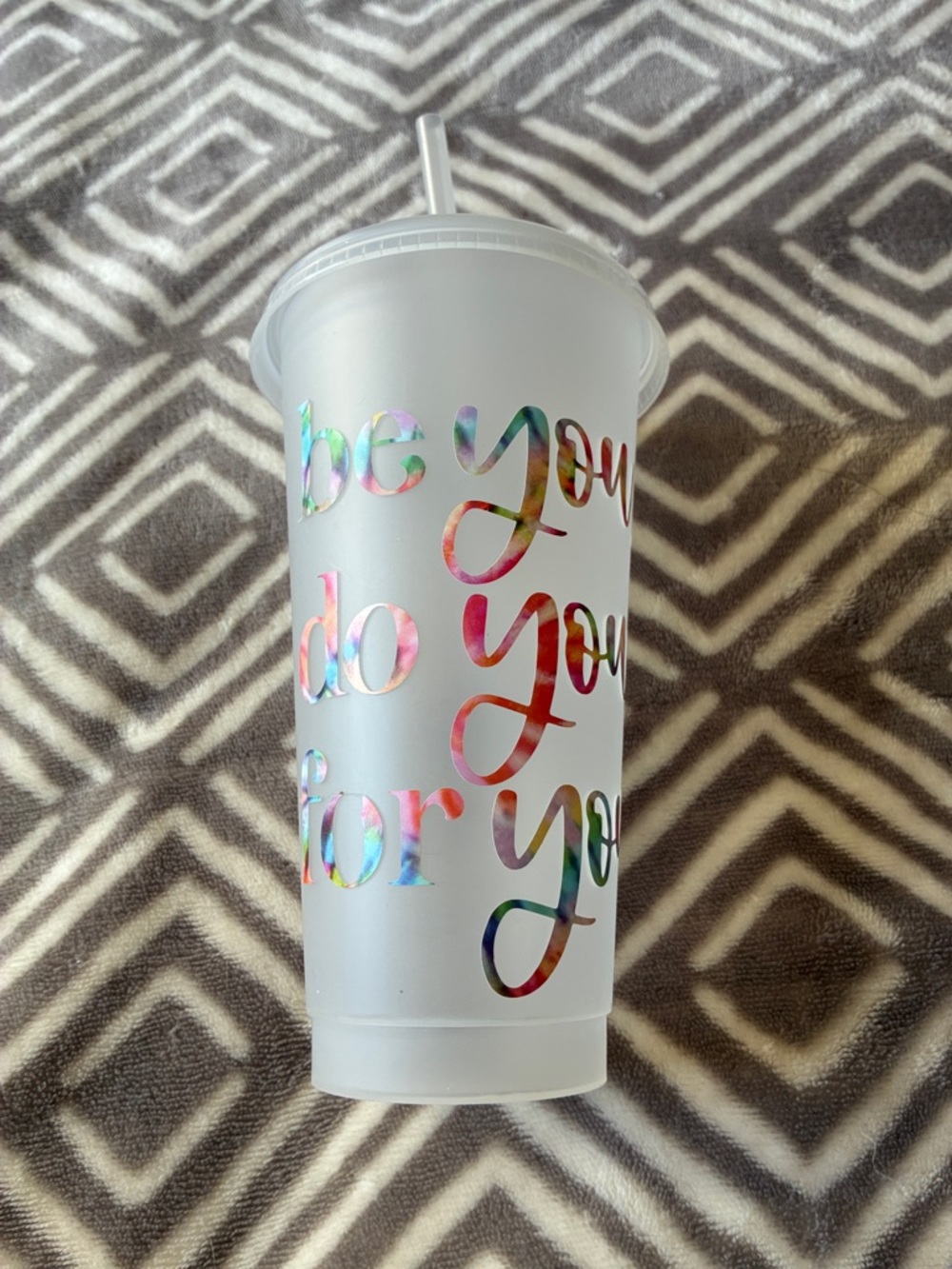 Holographic Script Reusable Frosted Tumbler Cup with Straw - White